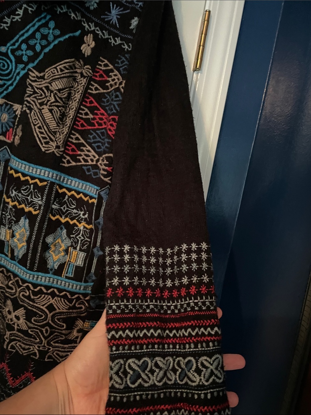 Johnny Was Black Multi-Color Embroidered Hooded Cardigan - Picture 10 of 10